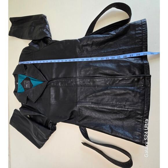 Outdoor Exchange Black Genuine Leather Jacket Belted Lined Coat Women's M - Picture 7 of 10